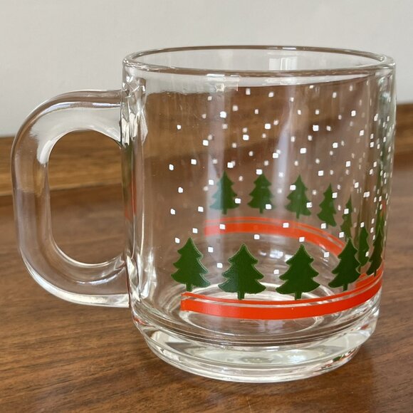Vintage '80s Libbey "Winterland" Christmas Tree + Snowflake Glass Mug Coffee Cup - Picture 3 of 7